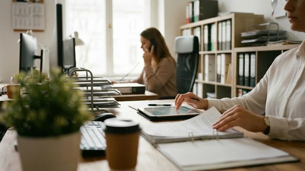 Business person reviewing automation results